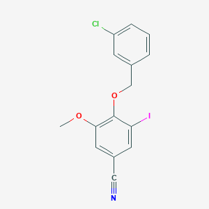 molecular formula C15H11ClINO2 B5221772 4-[(3-chlorobenzyl)oxy]-3-iodo-5-methoxybenzonitrile 