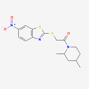 molecular formula C16H19N3O3S2 B5222005 2-{[2-(2,4-dimethyl-1-piperidinyl)-2-oxoethyl]thio}-6-nitro-1,3-benzothiazole 