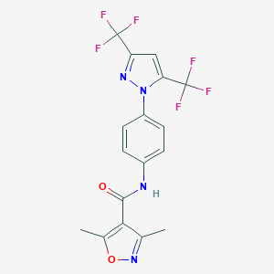 molecular formula C17H12F6N4O2 B522211 N-[4-[3,5-Bis(trifluoromethyl)-1H-pyrazole-1-yl]phenyl]-3,5-dimethylisoxazole-4-carboxamide 
