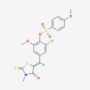 molecular formula C19H16ClNO6S3 B5222184 2-chloro-6-methoxy-4-[(3-methyl-4-oxo-2-thioxo-1,3-thiazolidin-5-ylidene)methyl]phenyl 4-methoxybenzenesulfonate 