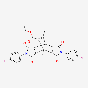 molecular formula C29H24F2N2O6 B5222468 ethyl 4,10-bis(4-fluorophenyl)-1,14-dimethyl-3,5,9,11-tetraoxo-4,10-diazatetracyclo[5.5.2.0~2,6~.0~8,12~]tetradec-13-ene-13-carboxylate 