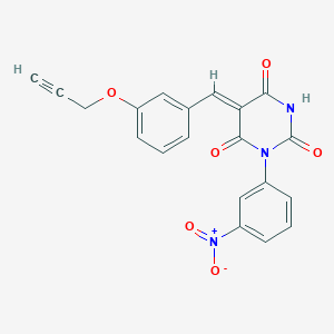 molecular formula C20H13N3O6 B5222560 1-(3-nitrophenyl)-5-[3-(2-propyn-1-yloxy)benzylidene]-2,4,6(1H,3H,5H)-pyrimidinetrione 