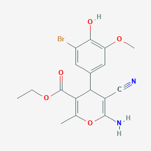 ethyl 6-amino-4-(3-bromo-4-hydroxy-5-methoxyphenyl)-5-cyano-2-methyl-4H-pyran-3-carboxylate