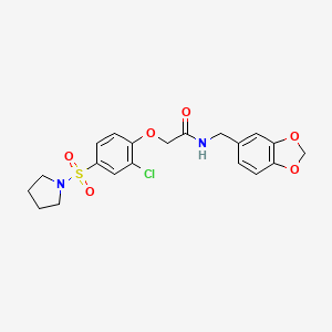 molecular formula C20H21ClN2O6S B5223096 N-(1,3-benzodioxol-5-ylmethyl)-2-[2-chloro-4-(1-pyrrolidinylsulfonyl)phenoxy]acetamide 