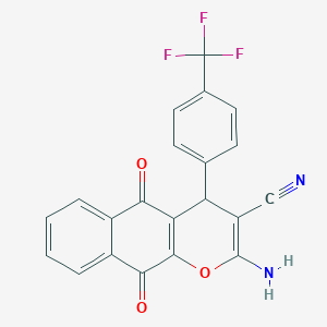 molecular formula C21H11F3N2O3 B5223135 2-amino-5,10-dioxo-4-[4-(trifluoromethyl)phenyl]-5,10-dihydro-4H-benzo[g]chromene-3-carbonitrile 