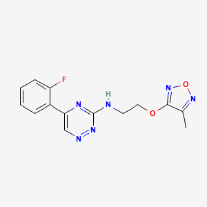 molecular formula C14H13FN6O2 B5223164 5-(2-fluorophenyl)-N-{2-[(4-methyl-1,2,5-oxadiazol-3-yl)oxy]ethyl}-1,2,4-triazin-3-amine 