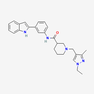molecular formula C27H31N5O B5223257 1-[(1-ethyl-3-methyl-1H-pyrazol-4-yl)methyl]-N-[3-(1H-indol-2-yl)phenyl]-3-piperidinecarboxamide 