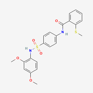 molecular formula C22H22N2O5S2 B5223312 N-(4-{[(2,4-dimethoxyphenyl)amino]sulfonyl}phenyl)-2-(methylthio)benzamide 