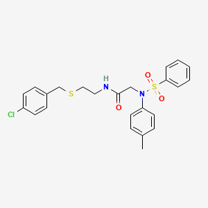 molecular formula C24H25ClN2O3S2 B5223349 N~1~-{2-[(4-chlorobenzyl)thio]ethyl}-N~2~-(4-methylphenyl)-N~2~-(phenylsulfonyl)glycinamide 