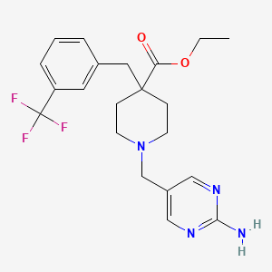 molecular formula C21H25F3N4O2 B5223369 ethyl 1-[(2-amino-5-pyrimidinyl)methyl]-4-[3-(trifluoromethyl)benzyl]-4-piperidinecarboxylate 