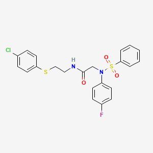molecular formula C22H20ClFN2O3S2 B5223800 N~1~-{2-[(4-chlorophenyl)thio]ethyl}-N~2~-(4-fluorophenyl)-N~2~-(phenylsulfonyl)glycinamide 