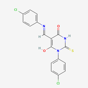 molecular formula C17H11Cl2N3O2S B5223821 1-(4-chlorophenyl)-5-{[(4-chlorophenyl)amino]methylene}-2-thioxodihydro-4,6(1H,5H)-pyrimidinedione 