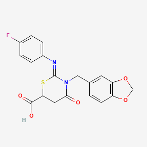 3-(1,3-benzodioxol-5-ylmethyl)-2-[(4-fluorophenyl)imino]-4-oxo-1,3-thiazinane-6-carboxylic acid