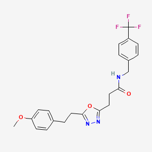 molecular formula C22H22F3N3O3 B5224094 3-{5-[2-(4-methoxyphenyl)ethyl]-1,3,4-oxadiazol-2-yl}-N-[4-(trifluoromethyl)benzyl]propanamide 