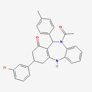 molecular formula C28H25BrN2O2 B5224175 10-acetyl-3-(3-bromophenyl)-11-(4-methylphenyl)-2,3,4,5,10,11-hexahydro-1H-dibenzo[b,e][1,4]diazepin-1-one 