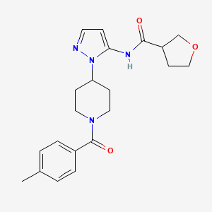 molecular formula C21H26N4O3 B5224213 N-{1-[1-(4-methylbenzoyl)-4-piperidinyl]-1H-pyrazol-5-yl}tetrahydro-3-furancarboxamide 