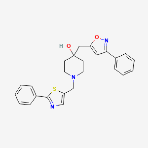 molecular formula C25H25N3O2S B5224318 4-[(3-phenyl-5-isoxazolyl)methyl]-1-[(2-phenyl-1,3-thiazol-5-yl)methyl]-4-piperidinol 