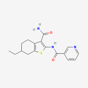 molecular formula C17H19N3O2S B5224409 N-[3-(aminocarbonyl)-6-ethyl-4,5,6,7-tetrahydro-1-benzothien-2-yl]nicotinamide 