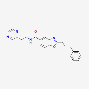 molecular formula C23H22N4O2 B5224495 2-(3-phenylpropyl)-N-[2-(2-pyrazinyl)ethyl]-1,3-benzoxazole-5-carboxamide 