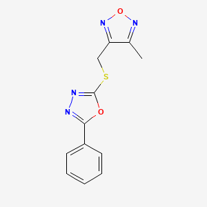 molecular formula C12H10N4O2S B5224540 3-methyl-4-{[(5-phenyl-1,3,4-oxadiazol-2-yl)thio]methyl}-1,2,5-oxadiazole 