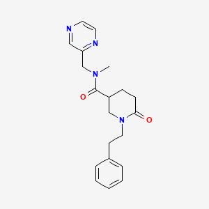 molecular formula C20H24N4O2 B5224664 N-methyl-6-oxo-1-(2-phenylethyl)-N-(2-pyrazinylmethyl)-3-piperidinecarboxamide 