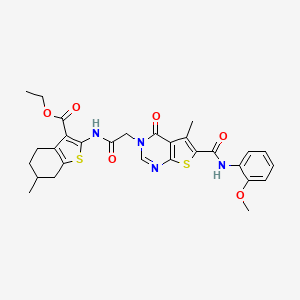 molecular formula C29H30N4O6S2 B5224677 ethyl 2-({[6-{[(2-methoxyphenyl)amino]carbonyl}-5-methyl-4-oxothieno[2,3-d]pyrimidin-3(4H)-yl]acetyl}amino)-6-methyl-4,5,6,7-tetrahydro-1-benzothiophene-3-carboxylate 