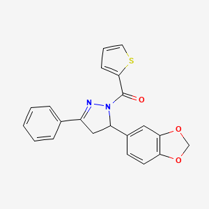 molecular formula C21H16N2O3S B5224803 5-(1,3-benzodioxol-5-yl)-3-phenyl-1-(2-thienylcarbonyl)-4,5-dihydro-1H-pyrazole 