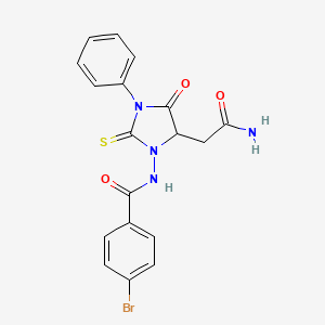 N-[5-(2-amino-2-oxoethyl)-4-oxo-3-phenyl-2-thioxo-1-imidazolidinyl]-4-bromobenzamide