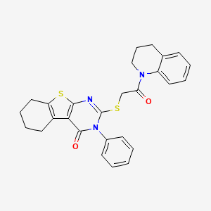 molecular formula C27H25N3O2S2 B5225173 2-{[2-(3,4-dihydro-1(2H)-quinolinyl)-2-oxoethyl]thio}-3-phenyl-5,6,7,8-tetrahydro[1]benzothieno[2,3-d]pyrimidin-4(3H)-one 