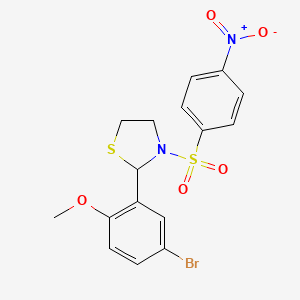 molecular formula C16H15BrN2O5S2 B5225196 2-(5-bromo-2-methoxyphenyl)-3-[(4-nitrophenyl)sulfonyl]-1,3-thiazolidine 