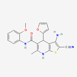 molecular formula C21H18N4O3S B5225213 3-amino-2-cyano-4-(2-furyl)-N-(2-methoxyphenyl)-6-methyl-4,7-dihydrothieno[2,3-b]pyridine-5-carboxamide 