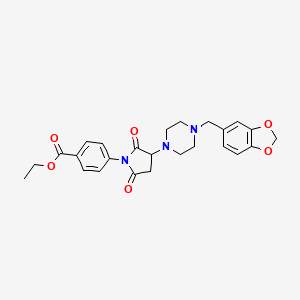molecular formula C25H27N3O6 B5225419 ethyl 4-{3-[4-(1,3-benzodioxol-5-ylmethyl)-1-piperazinyl]-2,5-dioxo-1-pyrrolidinyl}benzoate CAS No. 5933-66-4