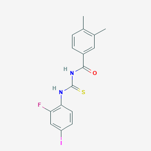molecular formula C16H14FIN2OS B5225438 N-{[(2-fluoro-4-iodophenyl)amino]carbonothioyl}-3,4-dimethylbenzamide 