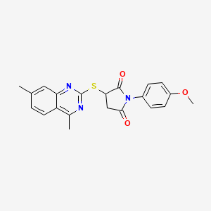 molecular formula C21H19N3O3S B5225647 3-[(4,7-dimethyl-2-quinazolinyl)thio]-1-(4-methoxyphenyl)-2,5-pyrrolidinedione 