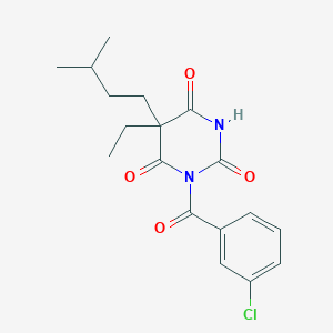 molecular formula C18H21ClN2O4 B5226159 1-(3-chlorobenzoyl)-5-ethyl-5-(3-methylbutyl)-2,4,6(1H,3H,5H)-pyrimidinetrione 