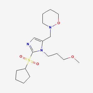 molecular formula C17H29N3O4S B5226266 2-{[2-(cyclopentylsulfonyl)-1-(3-methoxypropyl)-1H-imidazol-5-yl]methyl}-1,2-oxazinane 