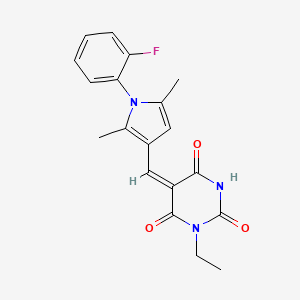 molecular formula C19H18FN3O3 B5226410 1-ethyl-5-{[1-(2-fluorophenyl)-2,5-dimethyl-1H-pyrrol-3-yl]methylene}-2,4,6(1H,3H,5H)-pyrimidinetrione 