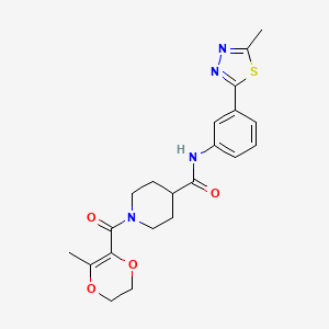 molecular formula C21H24N4O4S B5226416 1-[(3-methyl-5,6-dihydro-1,4-dioxin-2-yl)carbonyl]-N-[3-(5-methyl-1,3,4-thiadiazol-2-yl)phenyl]-4-piperidinecarboxamide 