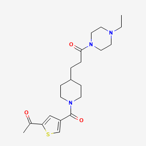 molecular formula C21H31N3O3S B5226802 1-[4-({4-[3-(4-ethyl-1-piperazinyl)-3-oxopropyl]-1-piperidinyl}carbonyl)-2-thienyl]ethanone 