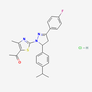 molecular formula C24H25ClFN3OS B5227483 1-{2-[3-(4-fluorophenyl)-5-(4-isopropylphenyl)-4,5-dihydro-1H-pyrazol-1-yl]-4-methyl-1,3-thiazol-5-yl}ethanone hydrochloride 