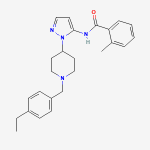 molecular formula C25H30N4O B5227521 N-{1-[1-(4-ethylbenzyl)-4-piperidinyl]-1H-pyrazol-5-yl}-2-methylbenzamide 