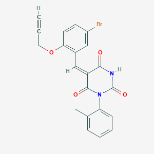 molecular formula C21H15BrN2O4 B5227581 5-[5-bromo-2-(2-propyn-1-yloxy)benzylidene]-1-(2-methylphenyl)-2,4,6(1H,3H,5H)-pyrimidinetrione 