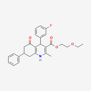 molecular formula C27H28FNO4 B5227610 2-ethoxyethyl 4-(3-fluorophenyl)-2-methyl-5-oxo-7-phenyl-1,4,5,6,7,8-hexahydro-3-quinolinecarboxylate 