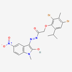 molecular formula C21H20Br2N4O5 B5227632 2-(2,4-dibromo-6-isopropyl-3-methylphenoxy)-N'-(1-methyl-5-nitro-2-oxo-1,2-dihydro-3H-indol-3-ylidene)acetohydrazide 