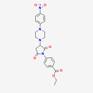 molecular formula C23H24N4O6 B5227727 ethyl 4-{3-[4-(4-nitrophenyl)-1-piperazinyl]-2,5-dioxo-1-pyrrolidinyl}benzoate 