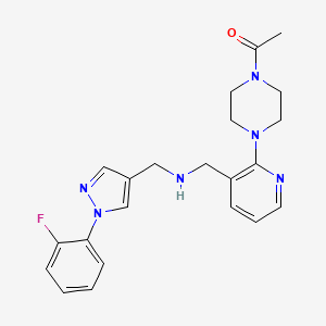 molecular formula C22H25FN6O B5227836 1-[2-(4-acetyl-1-piperazinyl)-3-pyridinyl]-N-{[1-(2-fluorophenyl)-1H-pyrazol-4-yl]methyl}methanamine 