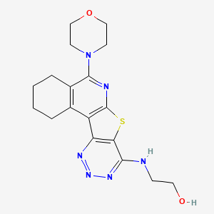 molecular formula C18H22N6O2S B5227970 2-{[5-(4-morpholinyl)-1,2,3,4-tetrahydro[1,2,3]triazino[4',5':4,5]thieno[2,3-c]isoquinolin-8-yl]amino}ethanol 
