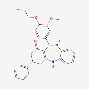 molecular formula C29H30N2O3 B5228250 11-(3-methoxy-4-propoxyphenyl)-3-phenyl-2,3,4,5,10,11-hexahydro-1H-dibenzo[b,e][1,4]diazepin-1-one 