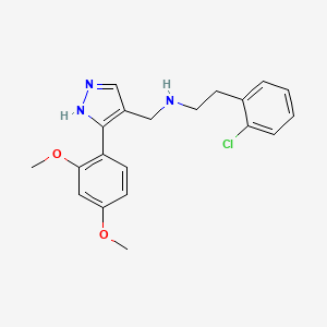 molecular formula C20H22ClN3O2 B5228302 2-(2-chlorophenyl)-N-{[3-(2,4-dimethoxyphenyl)-1H-pyrazol-4-yl]methyl}ethanamine 