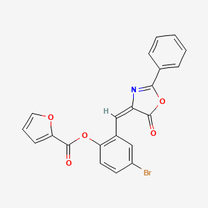 molecular formula C21H12BrNO5 B5228386 4-bromo-2-[(5-oxo-2-phenyl-1,3-oxazol-4(5H)-ylidene)methyl]phenyl 2-furoate 